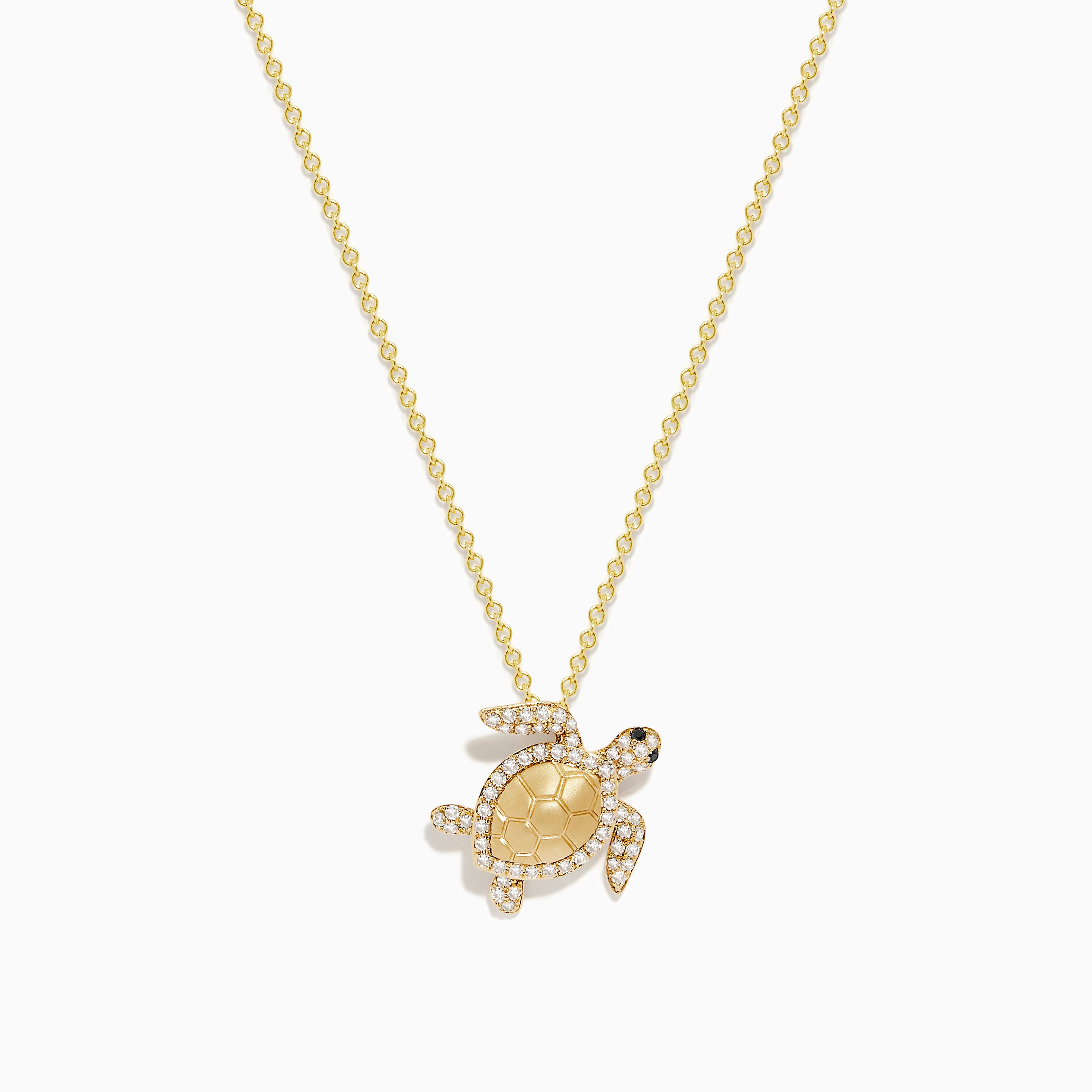 Seaside 14K Yellow Gold White and Black Diamond Turtle Pendant ...