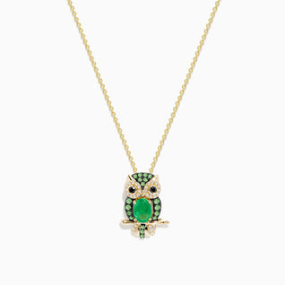 Safari 14K Yellow Gold Emerald and Diamond Owl Pendant