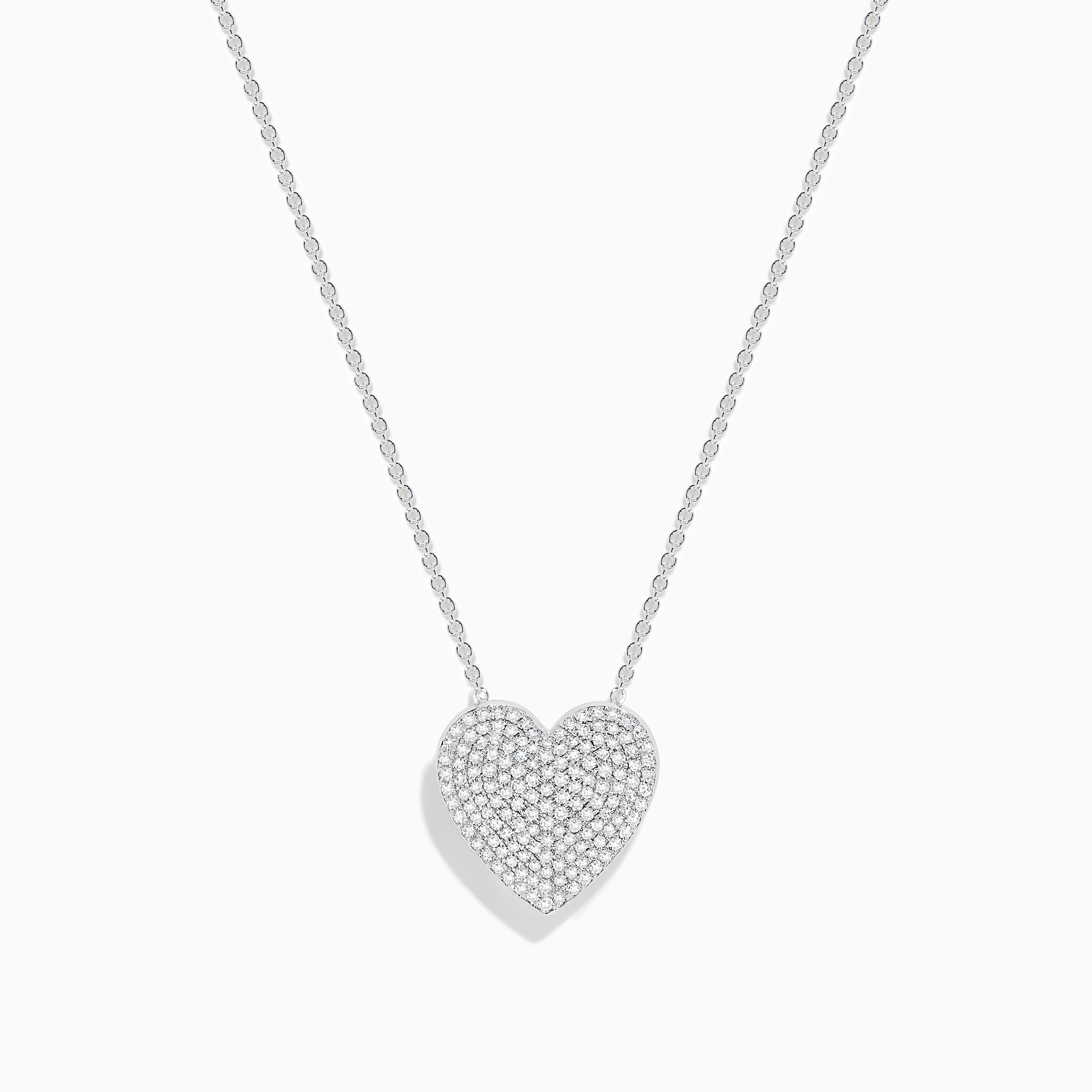 14K White Gold Pave Diamond Heart Pendant Necklace