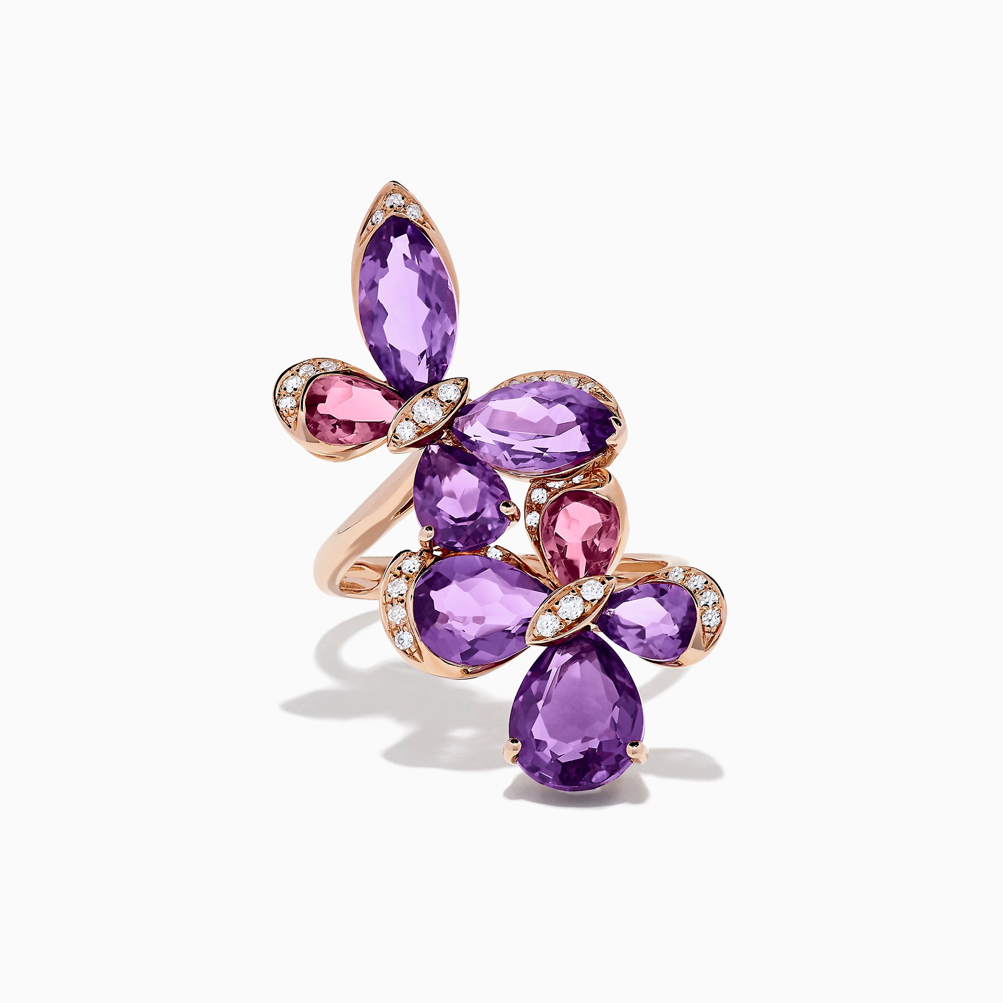 Effy 14K Gold Amethyst, Pink Tourmaline and Diamond Butterfly Ring