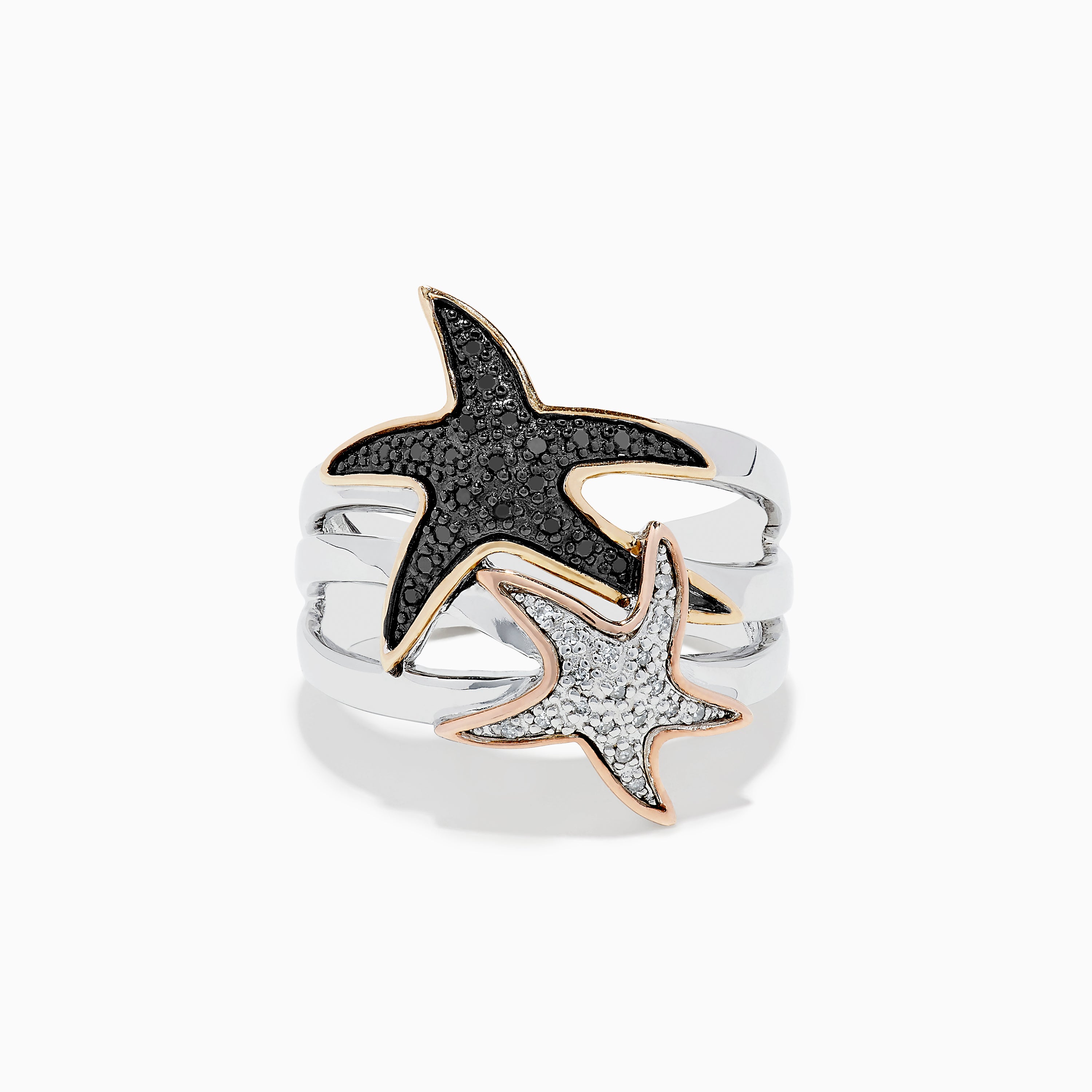 Seaside 14K Tri Tone Gold Black and White Diamond Starfish Ring