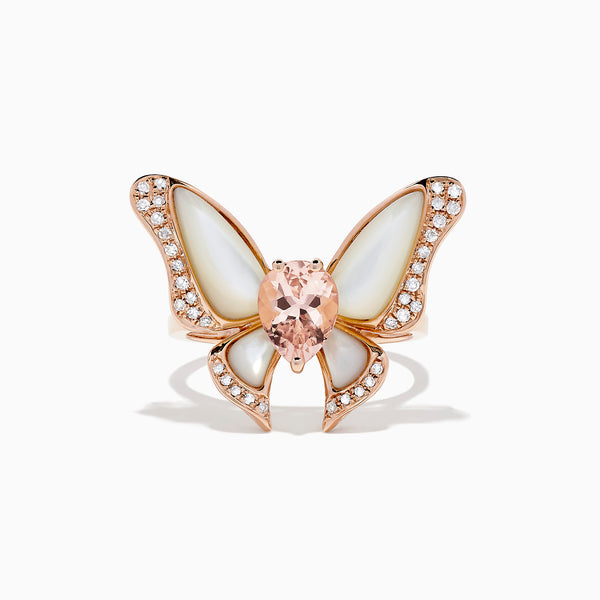 14 KT Yellow Gold Mother of Pearls Butterfly Ring - Ruby Lane