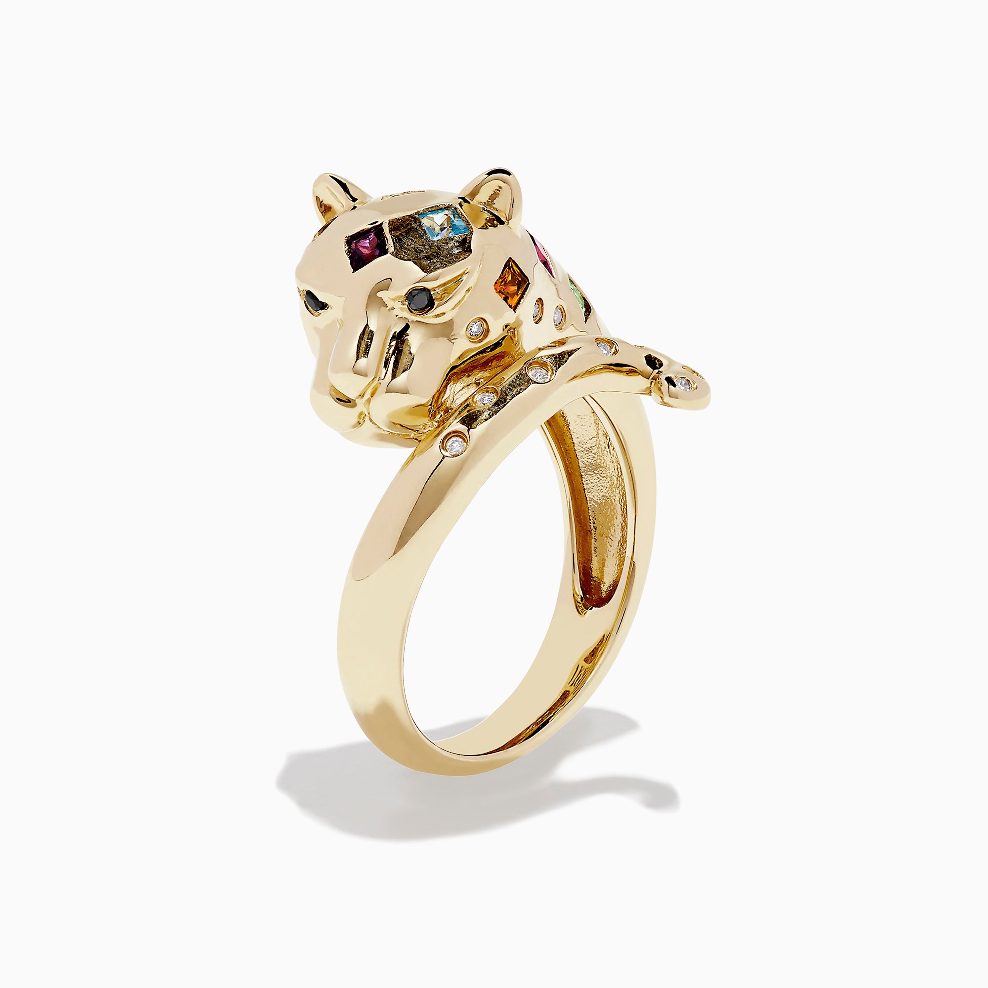 Effy Signature 14K Gold Multi Gemstone and Diamond Panther Ring 0.63 TCW