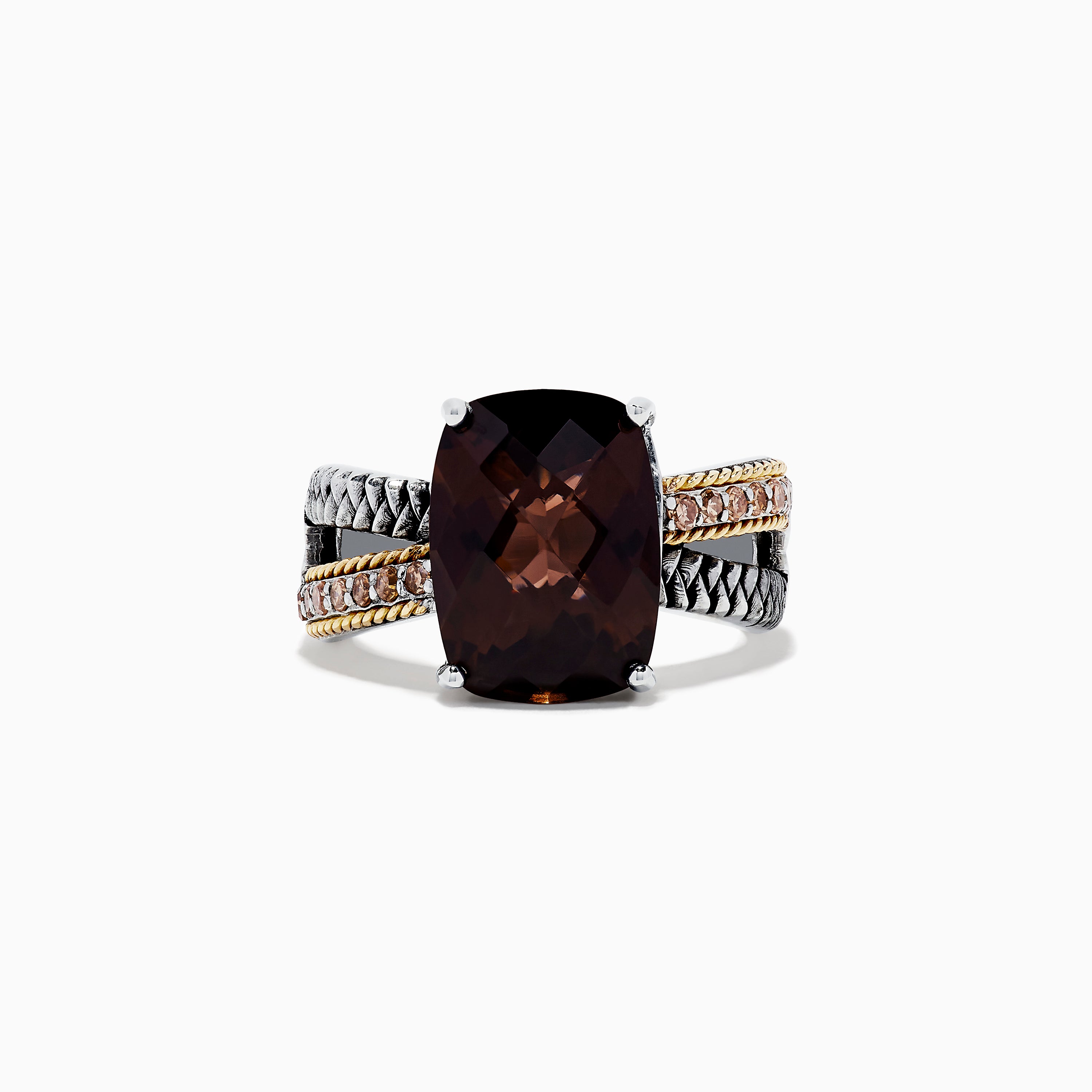 Effy 925 Sterling Silver & 18K Gold Smokey Quartz and Diamond Ring