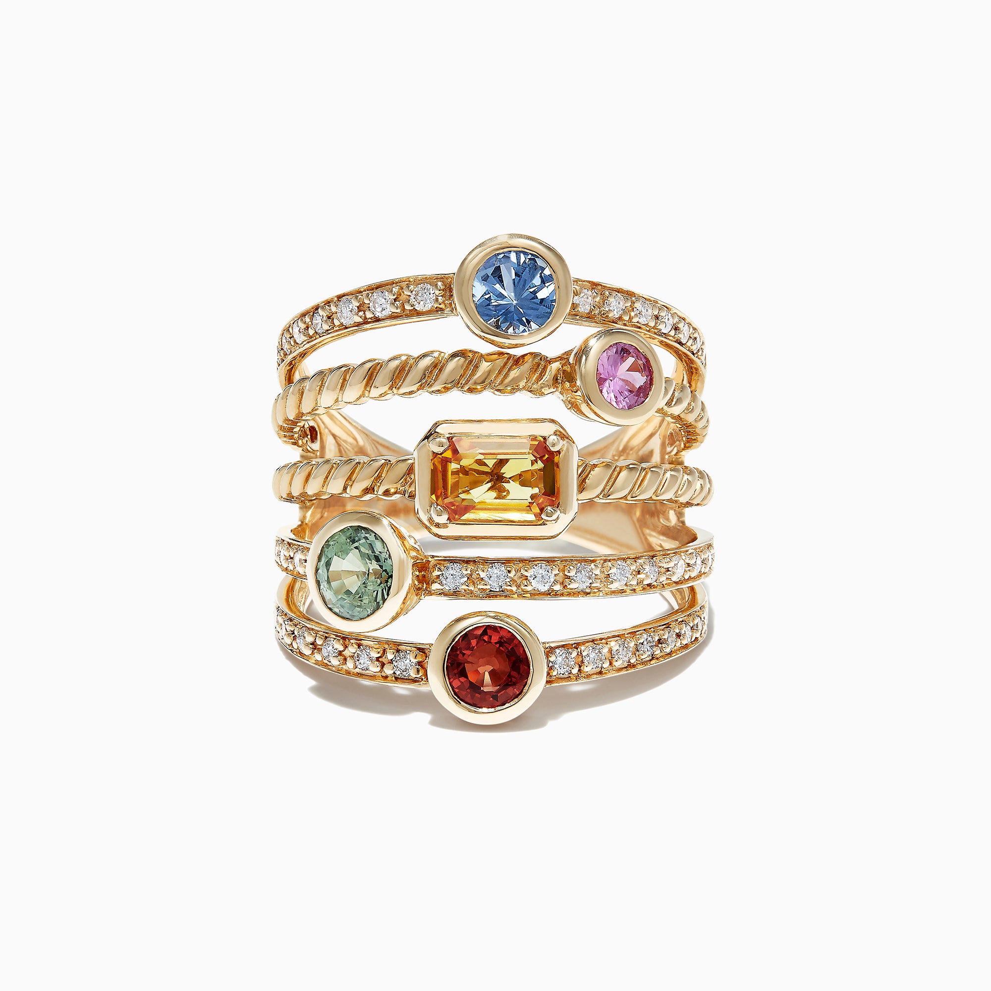 Effy Watercolors 14K Yellow Gold Multi Sapphire and Diamond Ring, 2.16 ...