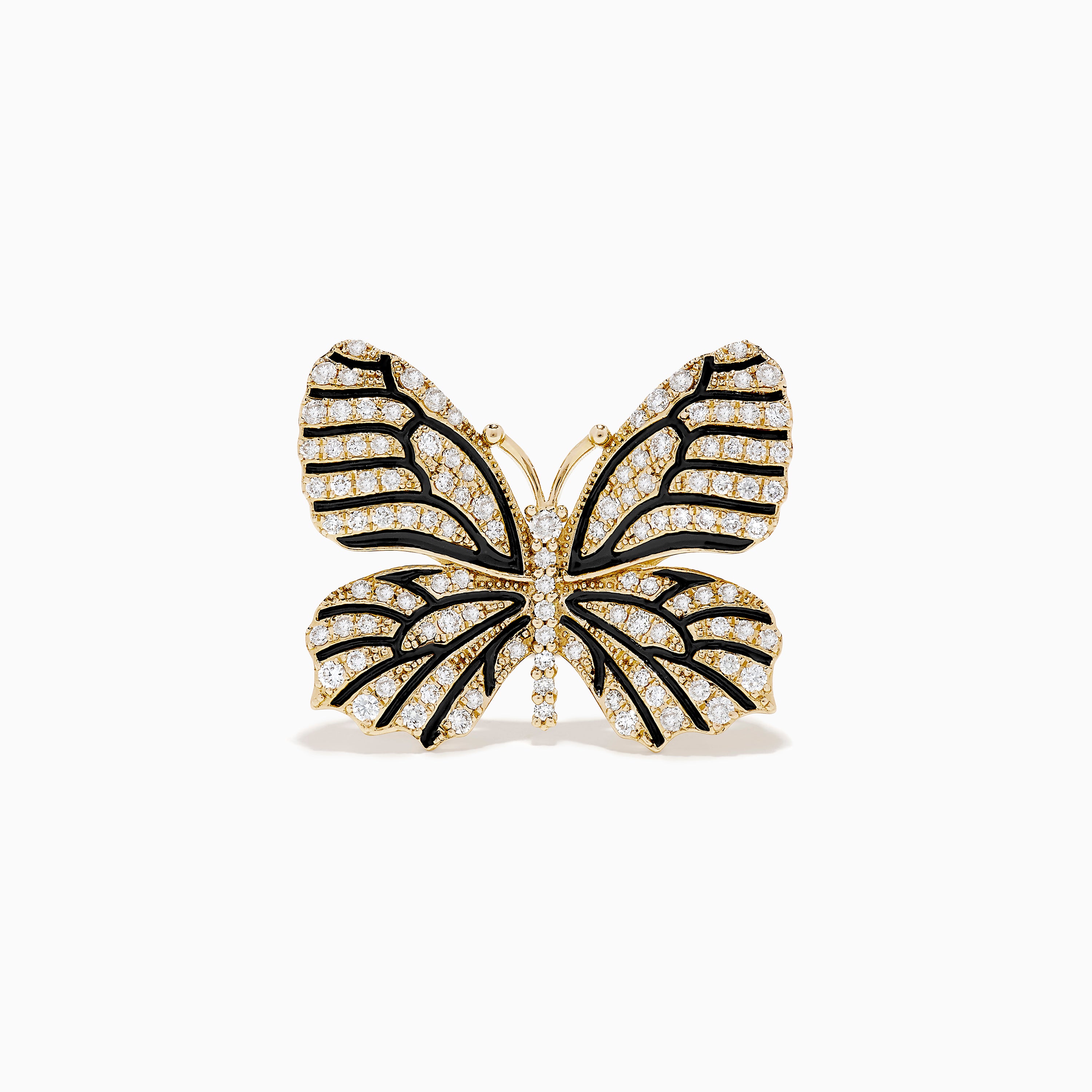 Effy Nature 14K Yellow Gold Black and White Diamond Butterfly Ring