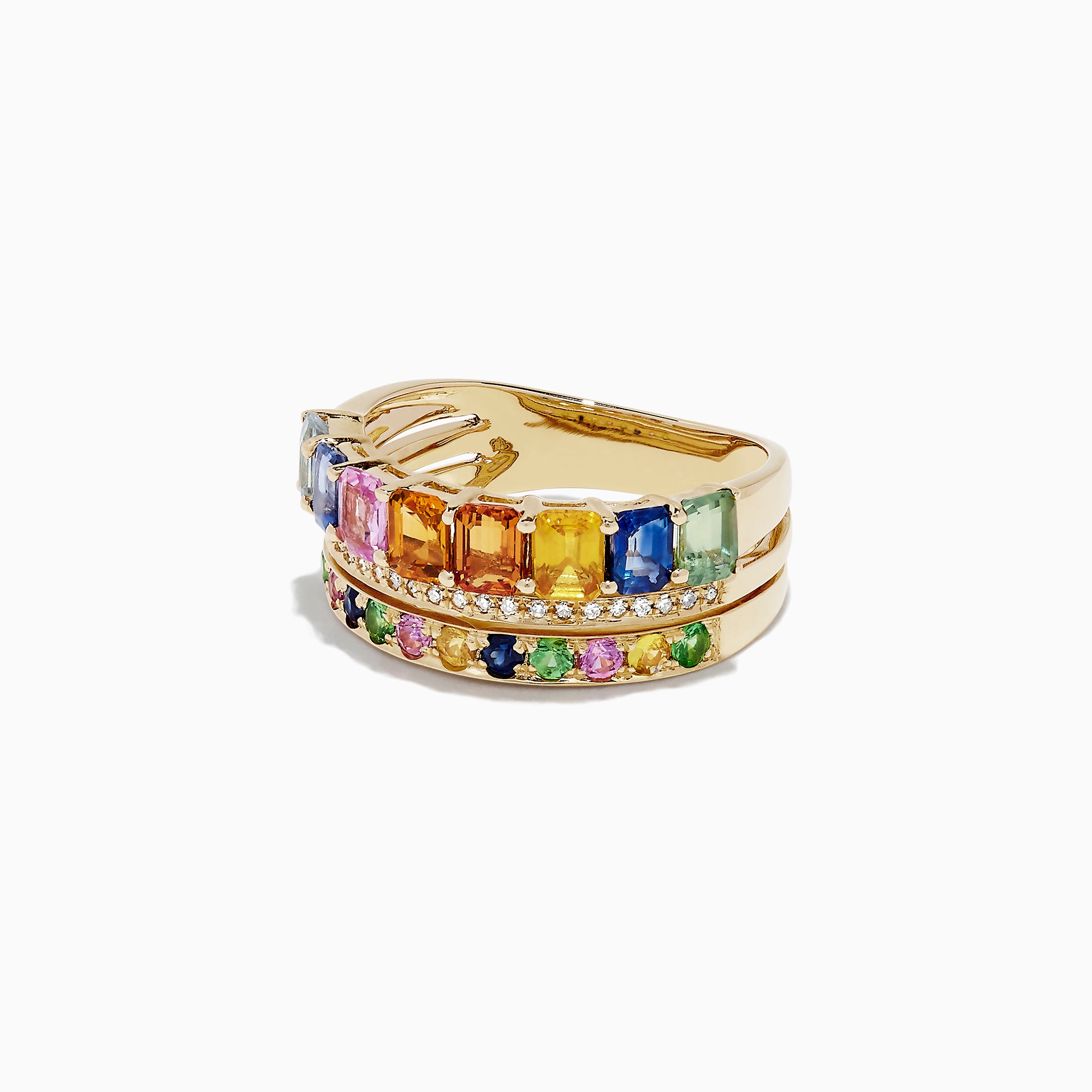 Effy Watercolors 14K Yellow Gold Multi Sapphire and Diamond Ring