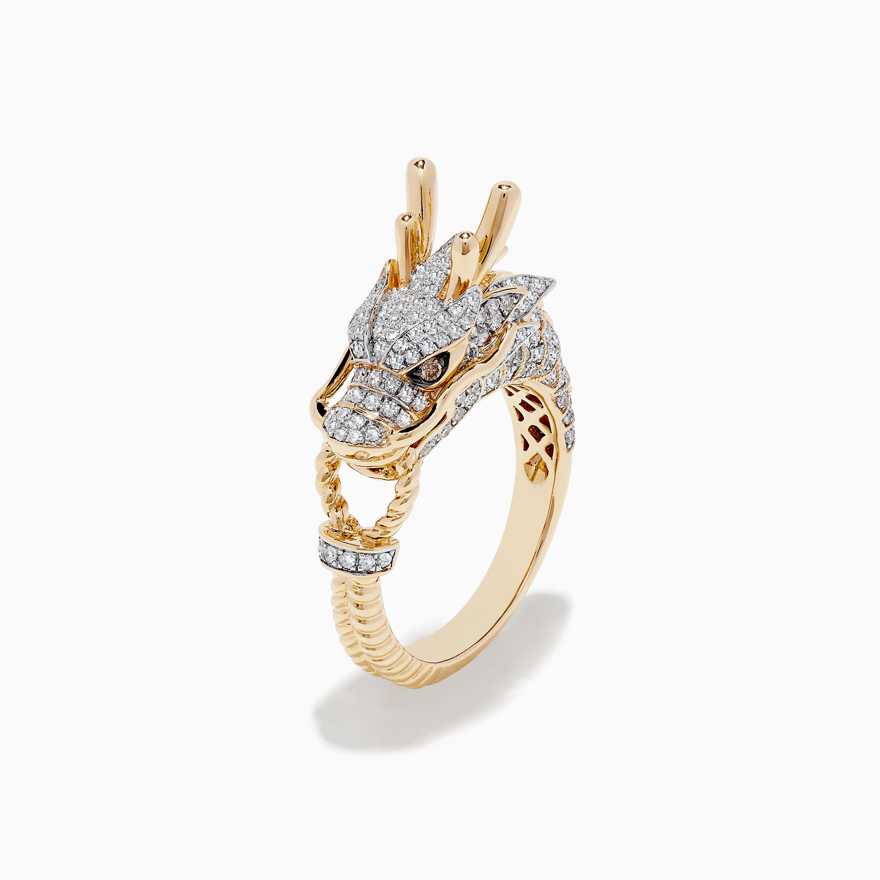 Safari 14K Yellow Gold Espresso and White Diamond Dragon Ring ...