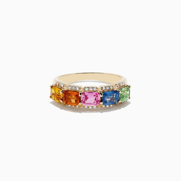 Effy Watercolors 14K Yellow Gold Multi Sapphire and Diamond Ring