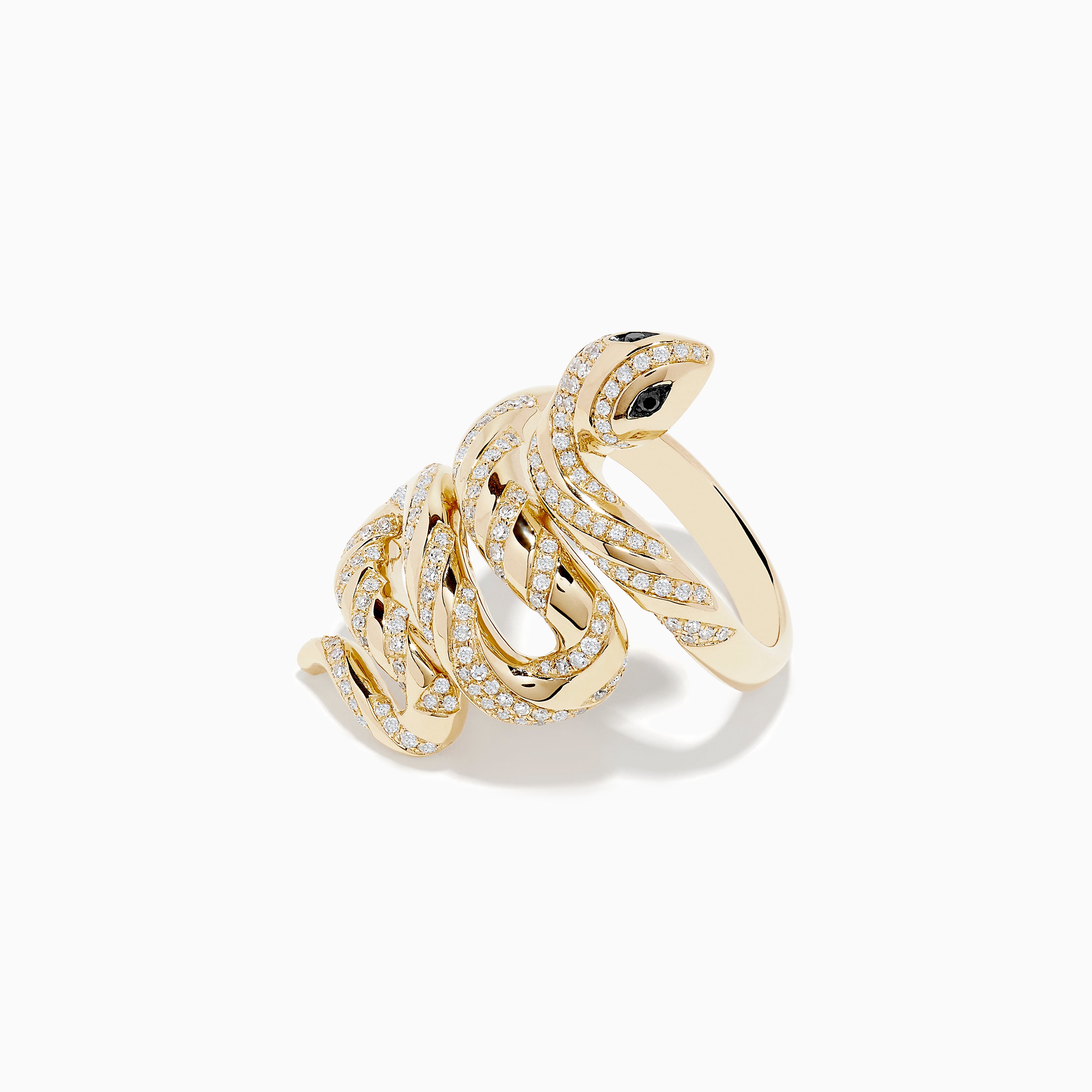 Effy Safari 14K Yellow Gold Black and White Diamond Snake Ring ...