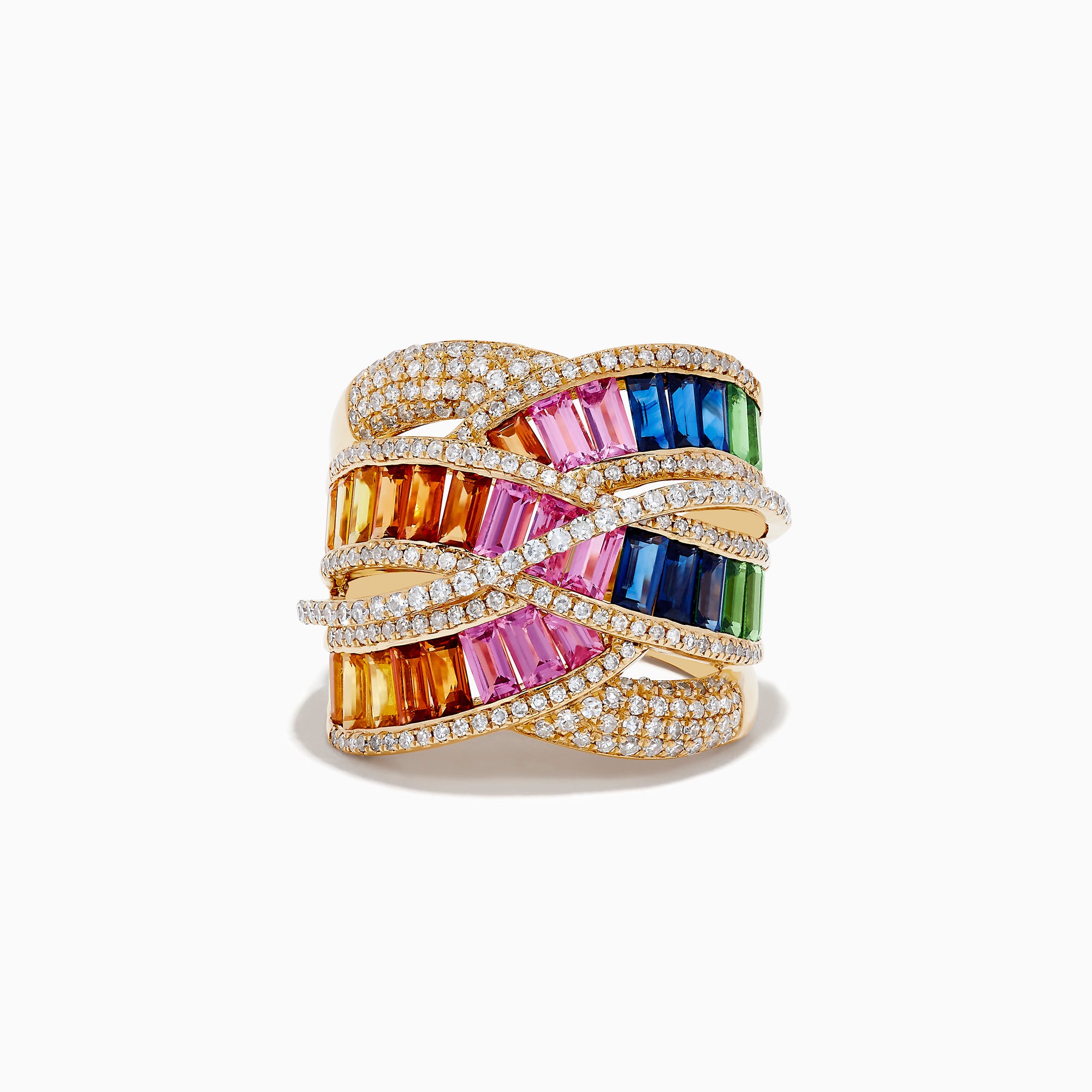 Watercolors 14K Gold Multi Sapphire & Diamond Crossover Ring