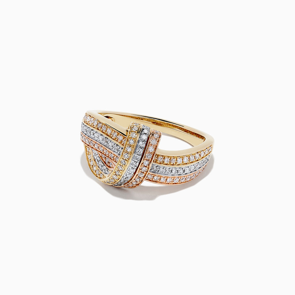 Effy 14K Tri Tone Gold Diamond Knot Ring, 0.52 TCW | effyjewelry.com