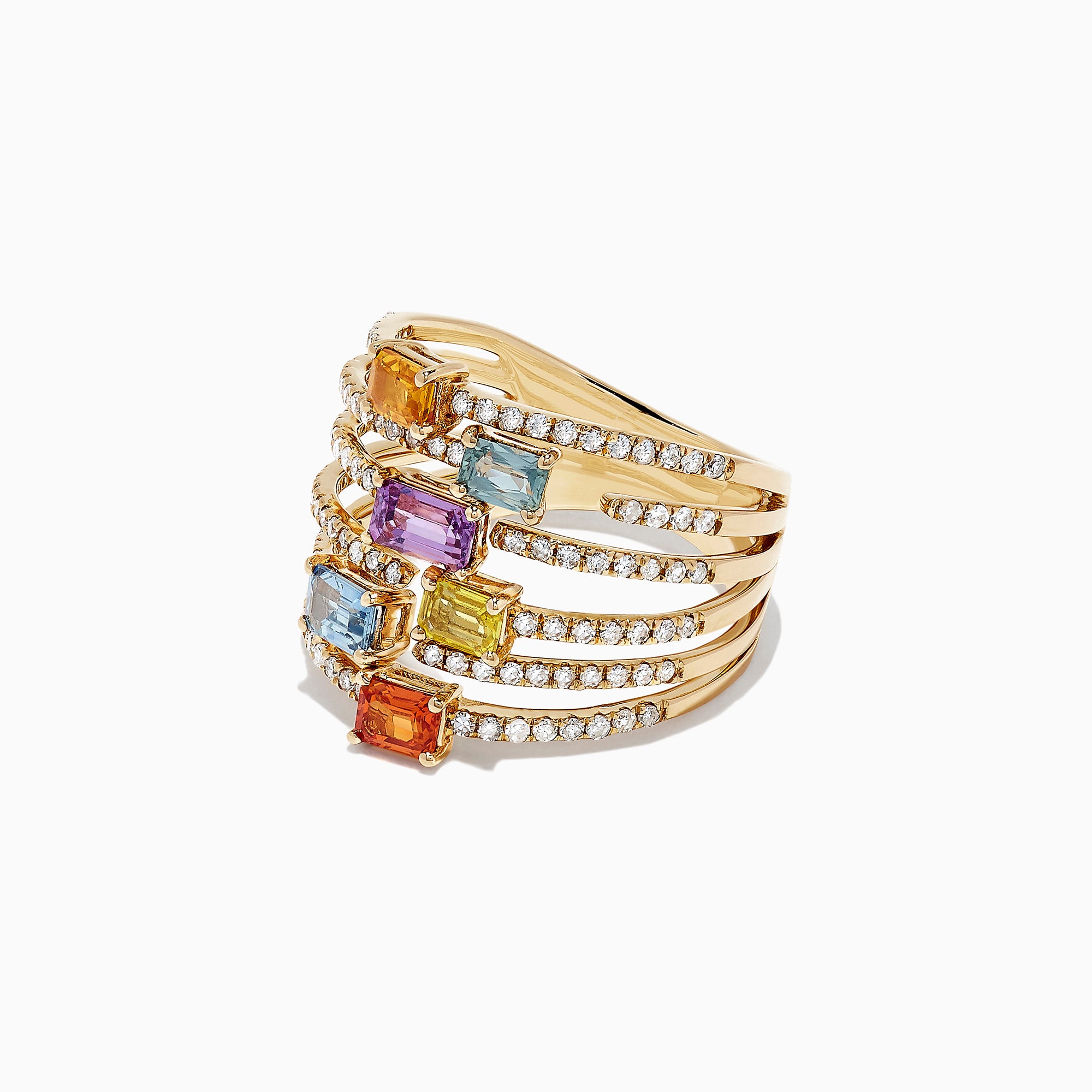 Watercolors 14K Yellow Gold Multi Sapphire and Diamond Ring,2.28 TCW ...