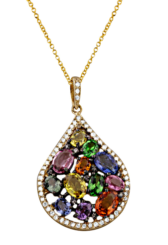 Multicolor Sapphire & Diamond Pave Flower Motif Pendant Necklace –  SouthMiamiJewelers